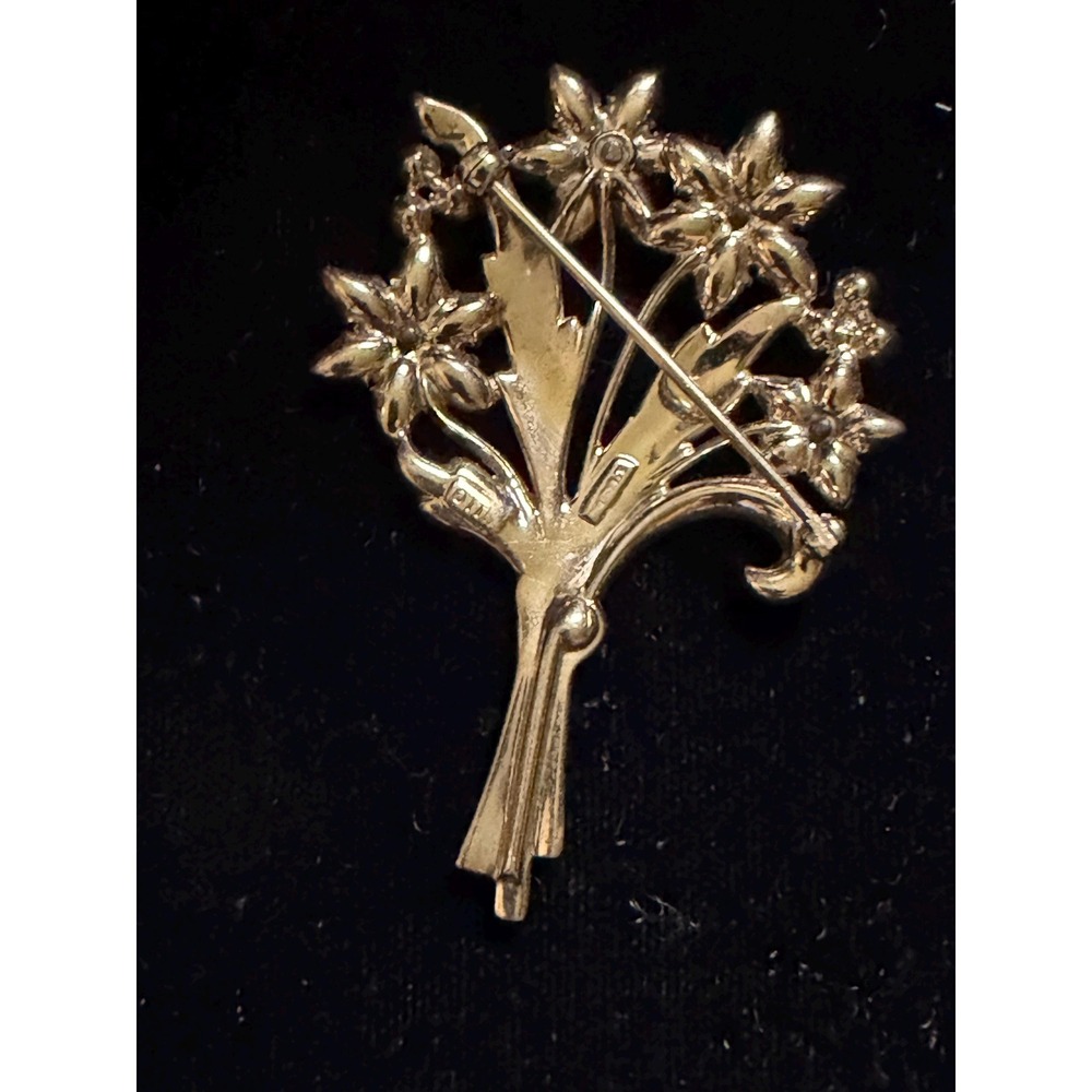 Art Deco Otis Sterling Silver & Crystal Stone Floral Brooch - Picture 2 of 5